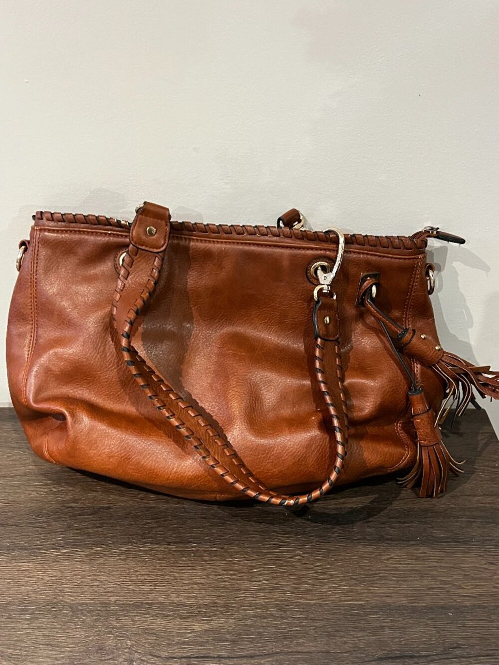 Brown faux-leather hobo satchel